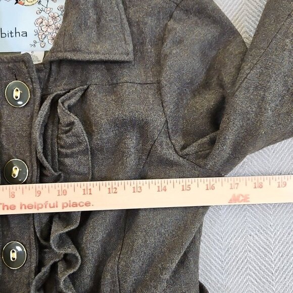 Anthropologie Tabitha Military Blazer Women 6 Green Wool Blend Ruffle NB095 EUC - Picture 8 of 14